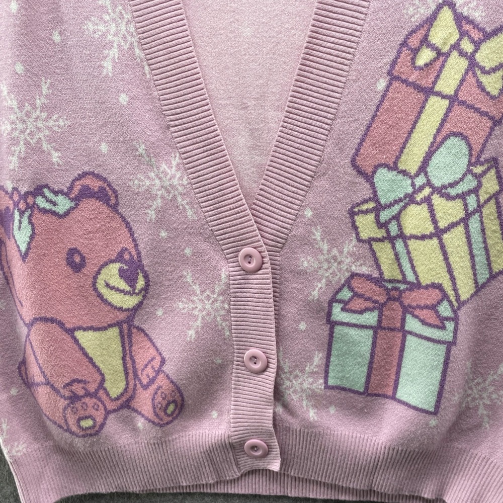 My Violet Teddy Bear Sweater Vest Womens XL/2X Pink Snowflake Presents Button - Picture 4 of 9